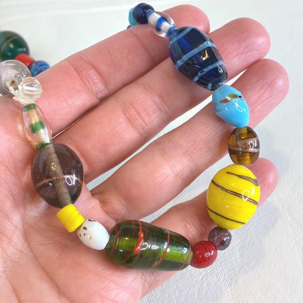 Vintage Necklace Handcrafted Glass Bead Lampwork‎ Long Strand Multi Color 37"